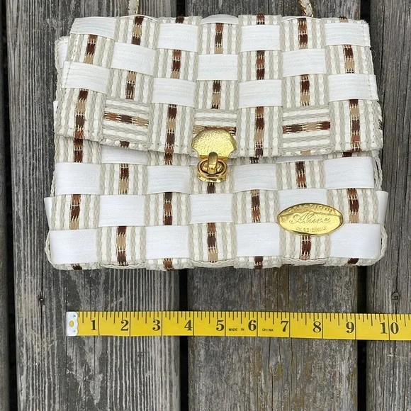 Vintage Italian CREAZIONI ALMA Gold Woven Straw Handbag Purse Bag Crossbody - Picture 3 of 10